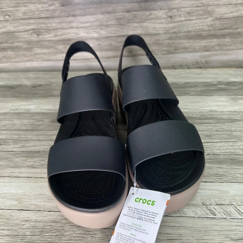 Crocs Brooklyn Low Wedge Sandals Black Platform Womens Size 7